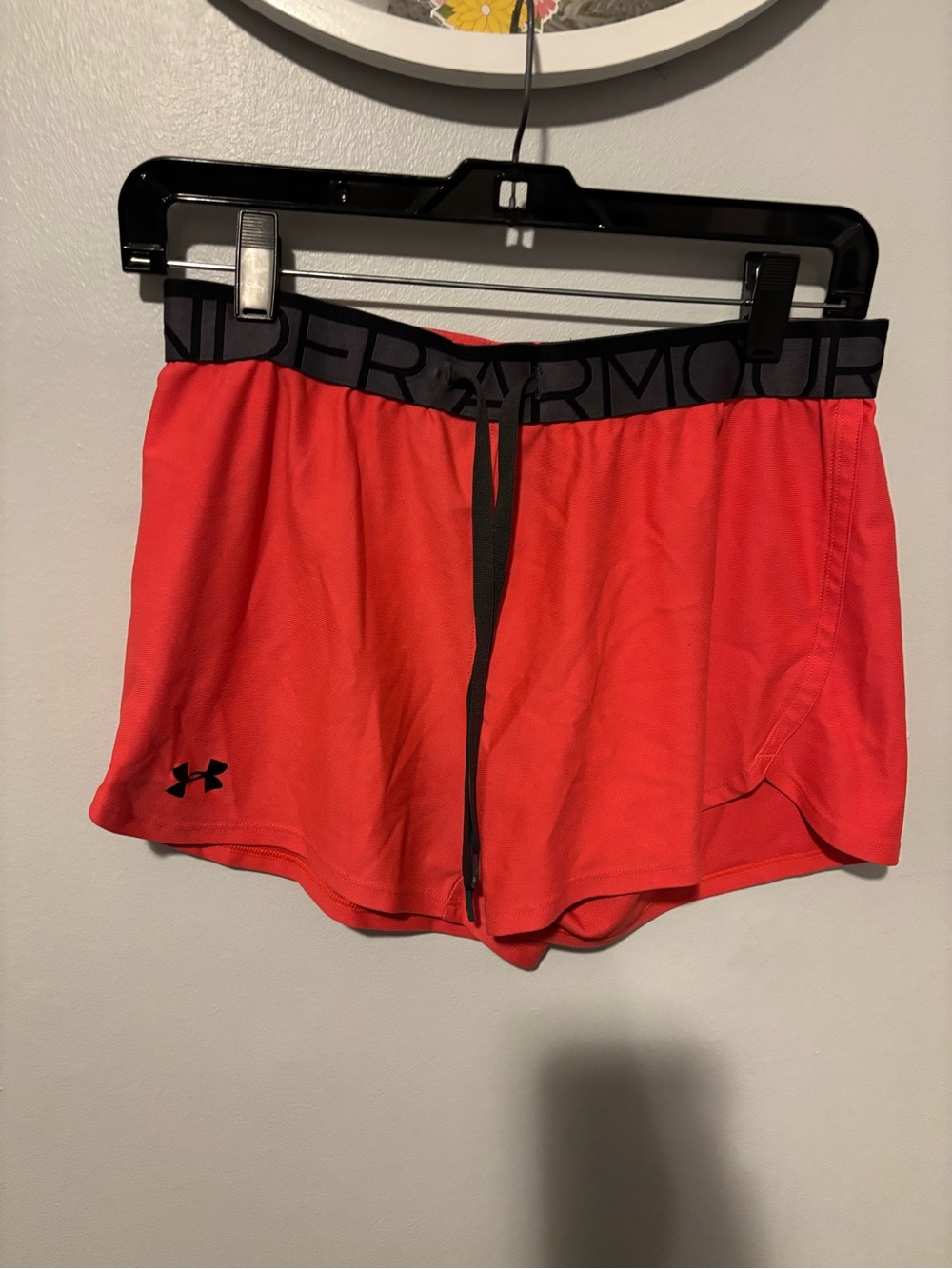 Under Armour Women’s Coral-Red Athletic Shorts with Branded Waistband